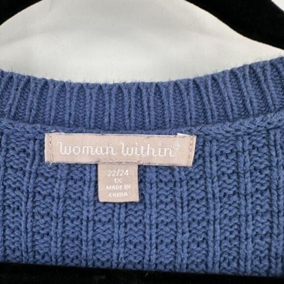 Woman Within Women's Waffle Knit Side Buttons Pullover Sweater Blue Size 1X - Picture 7 of 10